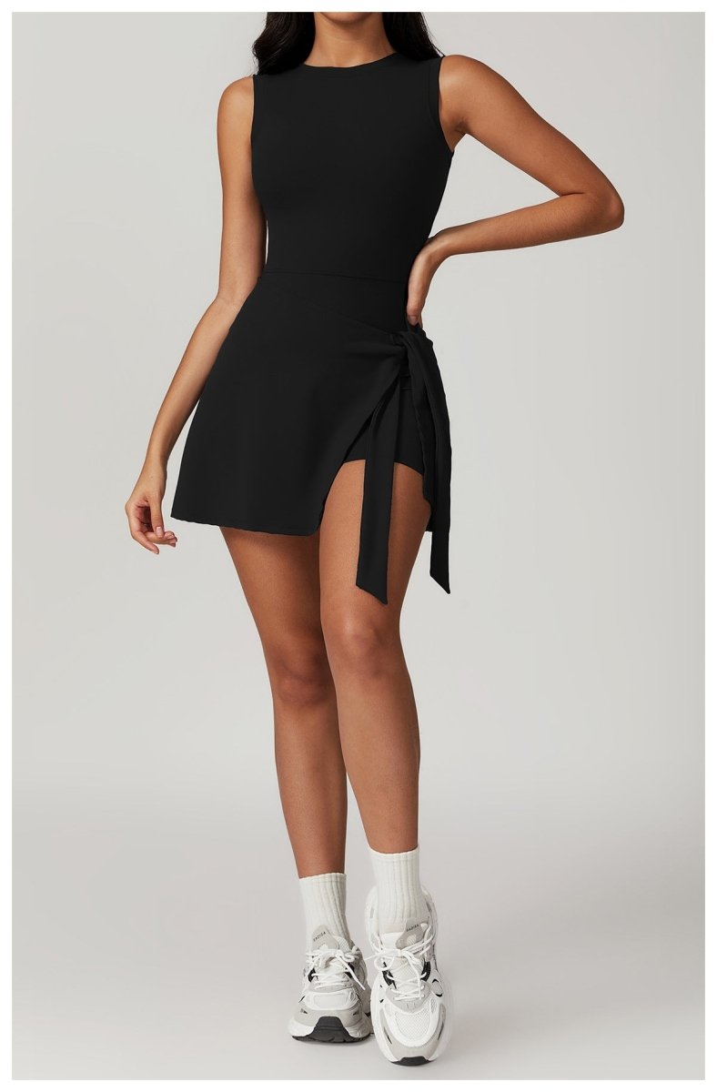 Sual Fitness Fake Two-Piece Tight Sports Dress for Women - @BlackWhite