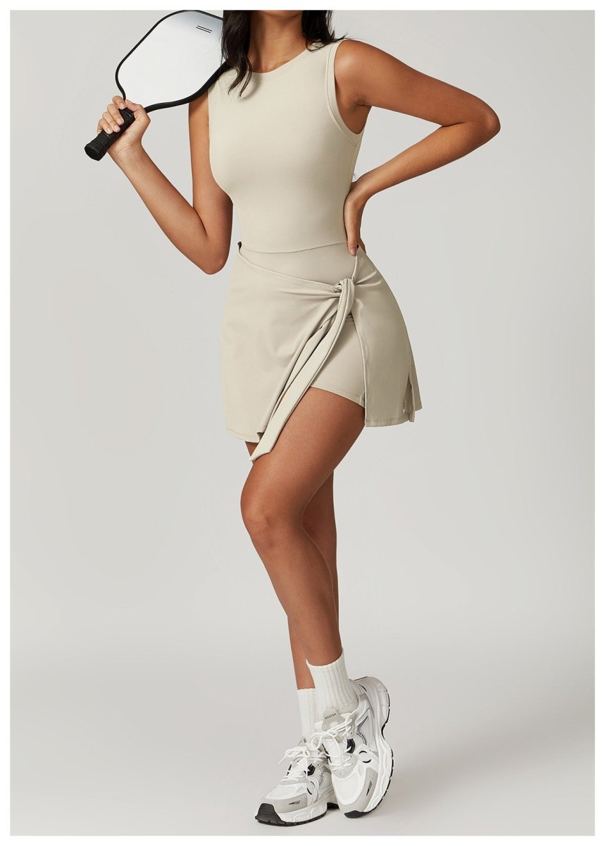 Sual Fitness Fake Two-Piece Tight Sports Dress for Women - @BlackWhite