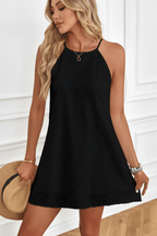 Tied Sleeveless A-Line Midi Dress | Black & White - @BlackWhite