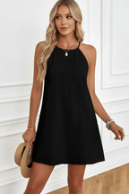Tied Sleeveless A-Line Midi Dress | Black & White - @BlackWhite