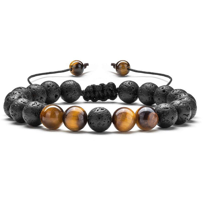 Detail of black bead bracelet with adjustable closure, featuring textured beads for a chic look.