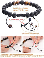 Detail close-up of black and red beaded bracelet with adjustable closure, chic couple design.
