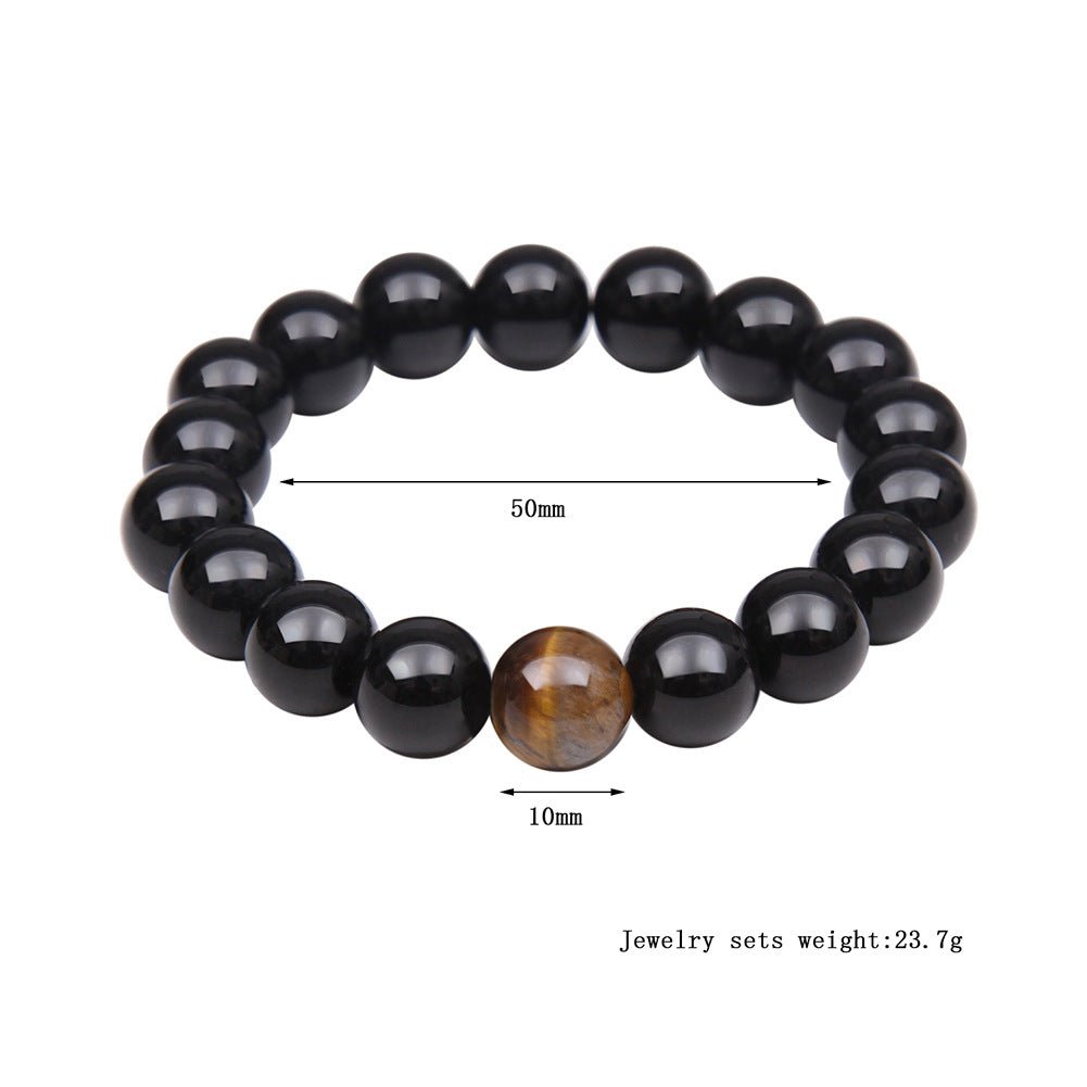 Lifestyle shot of Tiger Eye Stone Bracelet showcasing beaded design.