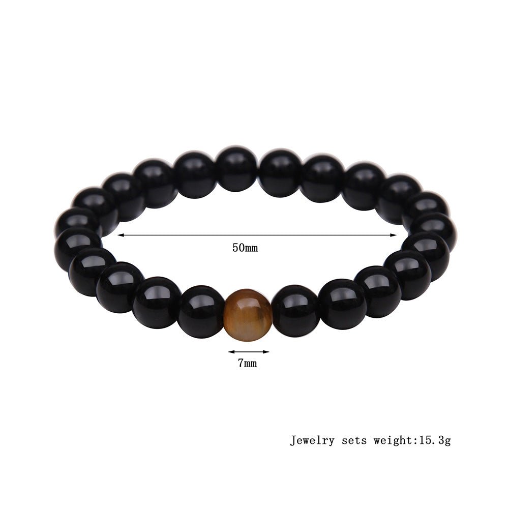 Close-up detail of Tiger Eye Stone Bracelet highlighting size measurement.