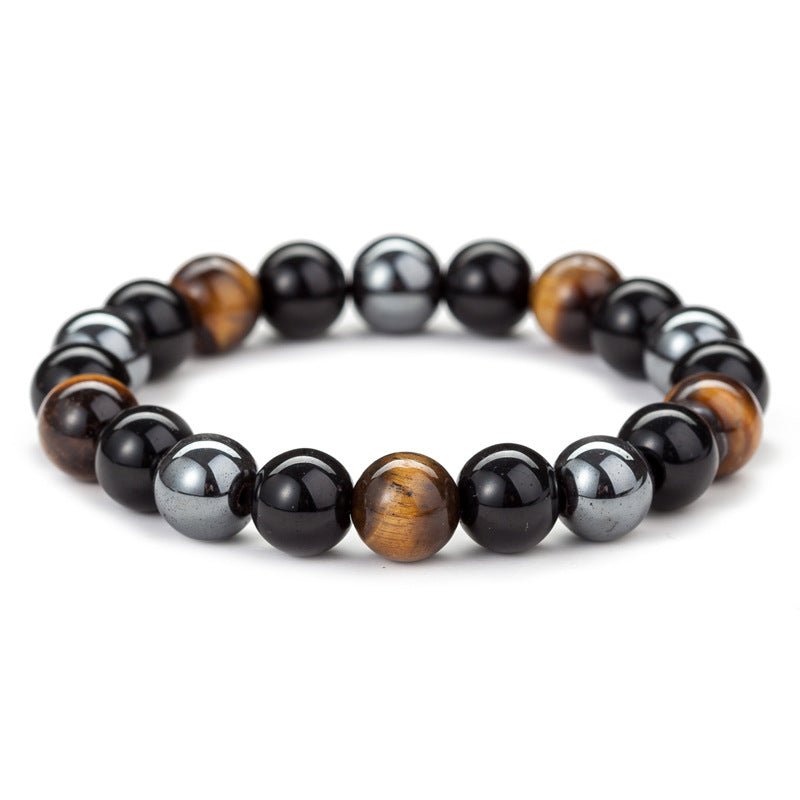 Tiger Eye Stone Bracelet with natural stones in a lifestyle setting.