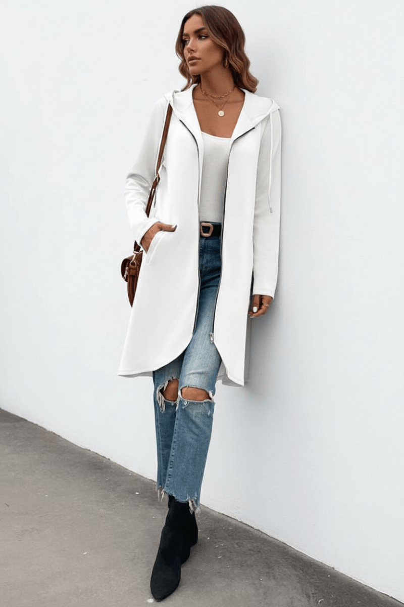 Velvet-Lined Zip Hoodie for Women – Black & White - @BlackWhite