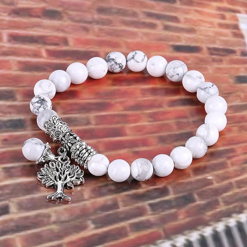 Detail close-up of the vintage white turquoise bead bracelet showcasing turquoise beads and frosted design.
