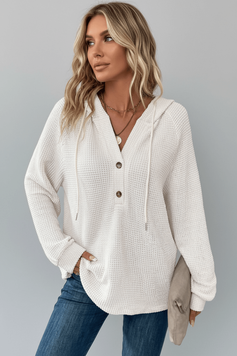 Waffle Knit Hooded Pullover Sweater – Black & White - @BlackWhite