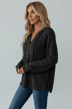 Waffle Knit Hooded Pullover Sweater – Black & White - @BlackWhite