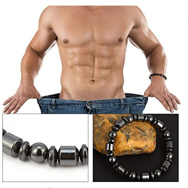 Lifestyle shot of black Magnetic Therapy Bracelet, emphasizing its stylish beaded design.