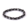 Detail view of black and silver beaded Magnetic Therapy Bracelet on white background, showcasing its unique design.