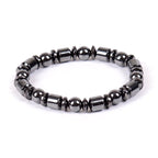 Detail view of black and silver Magnetic Therapy Bracelet, showcasing its elegant beaded design and magnetic features.