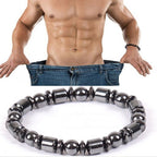 Model wearing black Magnetic Therapy Bracelet, focusing on its chic design and weight loss theme.