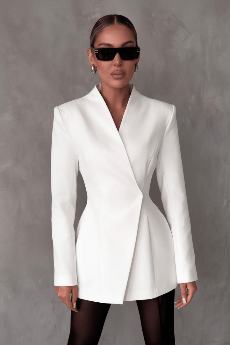 White Lapel Blazer – Chic & Versatile Women's Jacket - @BlackWhite