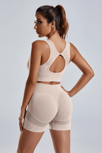 Women's 2-Piece Yoga Set – Seamless Bra & High-Waist Shorts - @BlackWhite