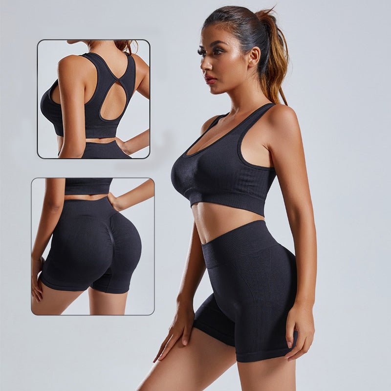 Women's 2-Piece Yoga Set – Seamless Bra & High-Waist Shorts - @BlackWhite