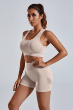 Women's 2-Piece Yoga Set – Seamless Bra & High-Waist Shorts - @BlackWhite