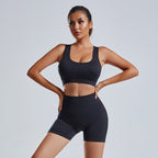 Women's 2-Piece Yoga Set – Seamless Bra & High-Waist Shorts - @BlackWhite