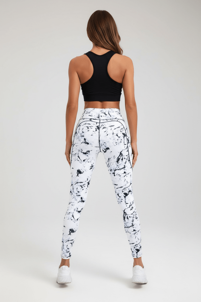 Women's Bare-Feel Tight Fitness Leggings with Pockets - @BlackWhite