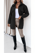 Women's Belted Lapel Jacket – Elegant Single-Breasted Coat - @BlackWhite
