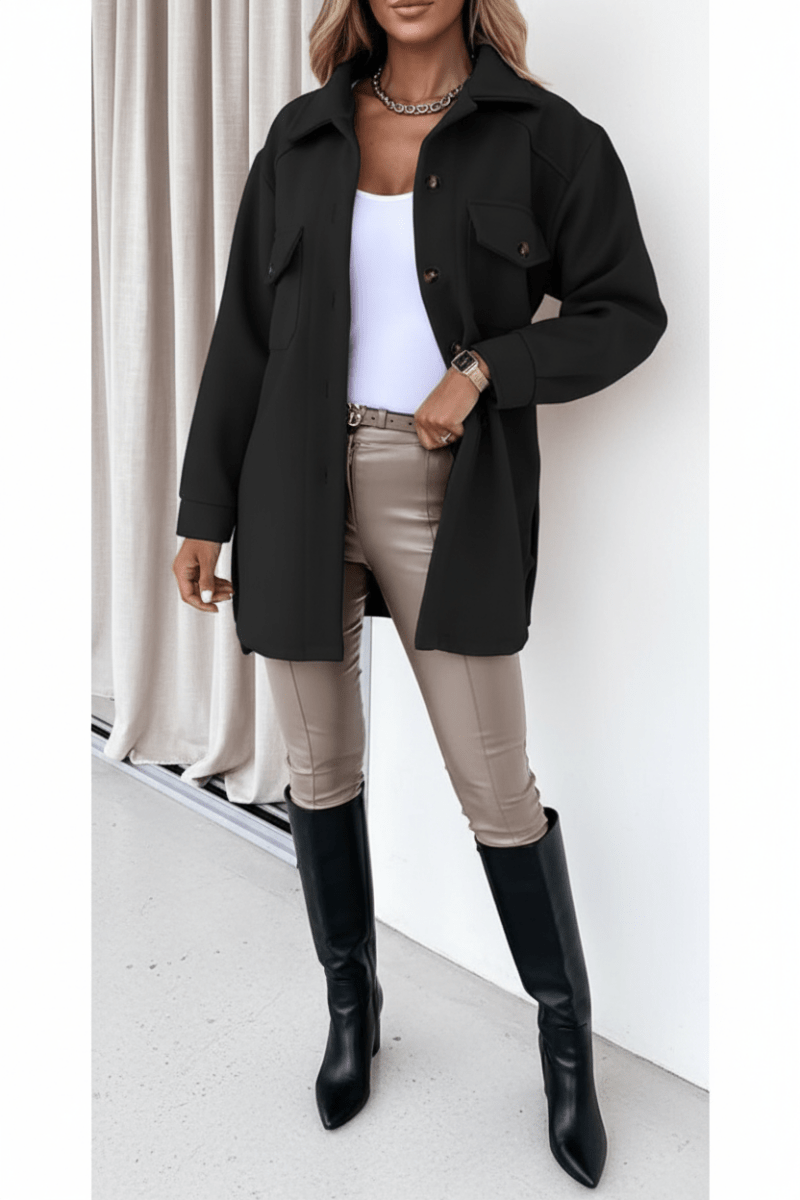 Women's Belted Lapel Jacket – Elegant Single-Breasted Coat - @BlackWhite
