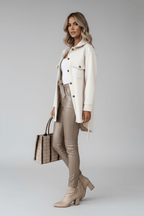 Women's Belted Lapel Jacket – Elegant Single-Breasted Coat - @BlackWhite