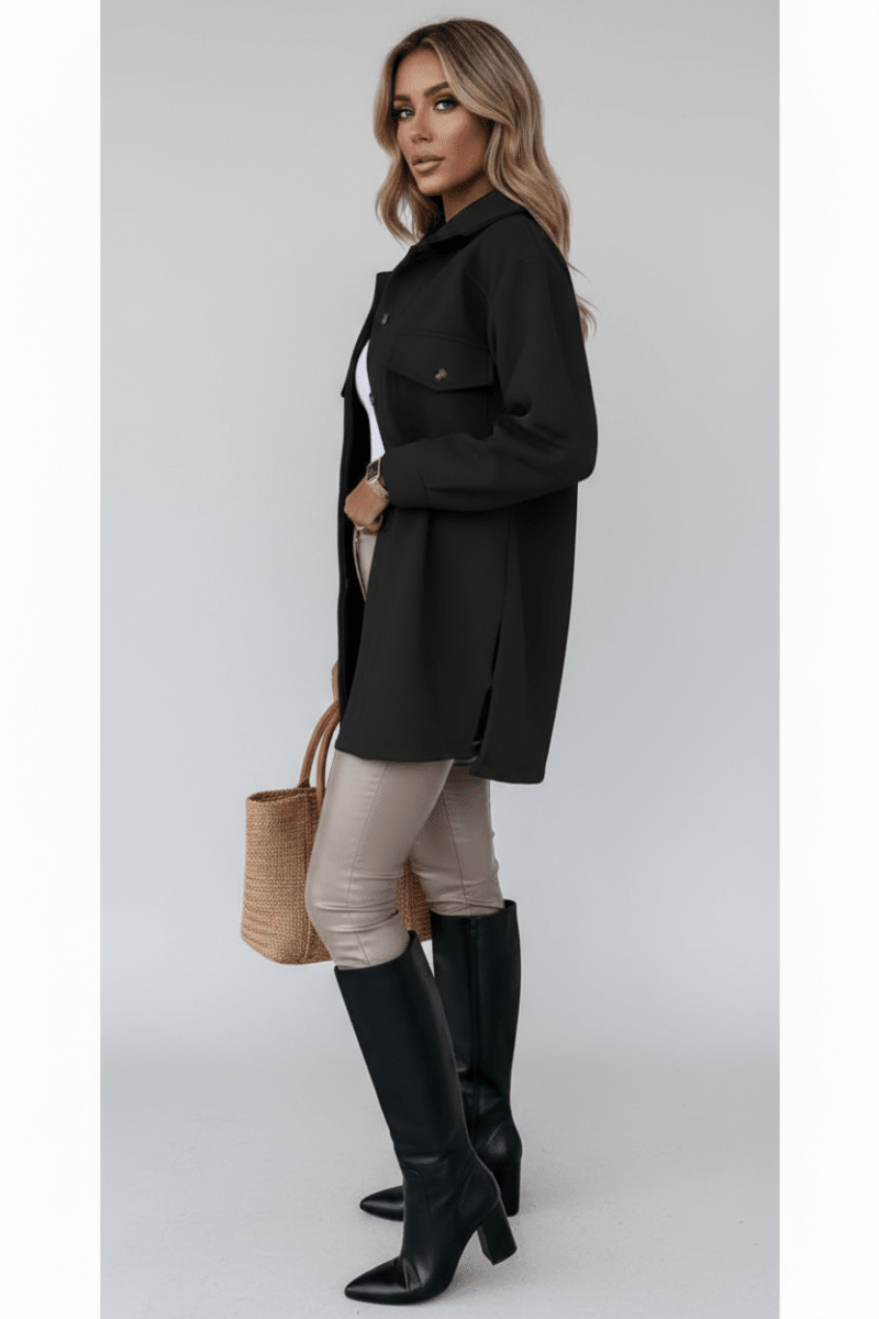 Women's Belted Lapel Jacket – Elegant Single-Breasted Coat - @BlackWhite