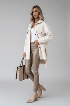 Women's Belted Lapel Jacket – Elegant Single-Breasted Coat - @BlackWhite