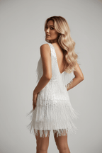 Women's Deep V Pencil Fringe Dress – Sexy & Chic - @BlackWhite
