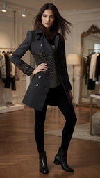 Women's Double-Breasted Wool Overcoat – Elegant Black Coat - @BlackWhite