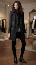 Women's Double-Breasted Wool Overcoat – Elegant Black Coat - @BlackWhite
