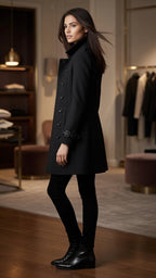 Women's Double-Breasted Wool Overcoat – Elegant Black Coat - @BlackWhite