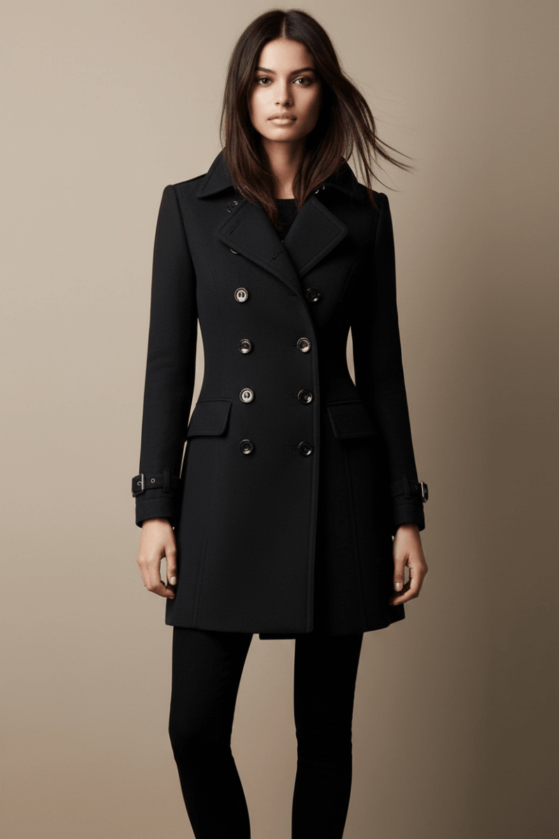 Women's Double-Breasted Wool Overcoat – Elegant Black Coat - @BlackWhite