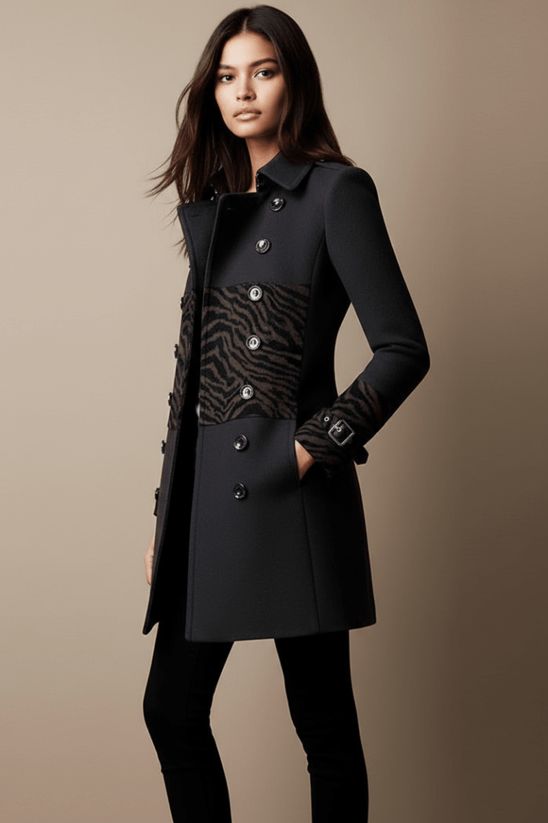 Women's Double-Breasted Wool Overcoat – Elegant Black Coat - @BlackWhite