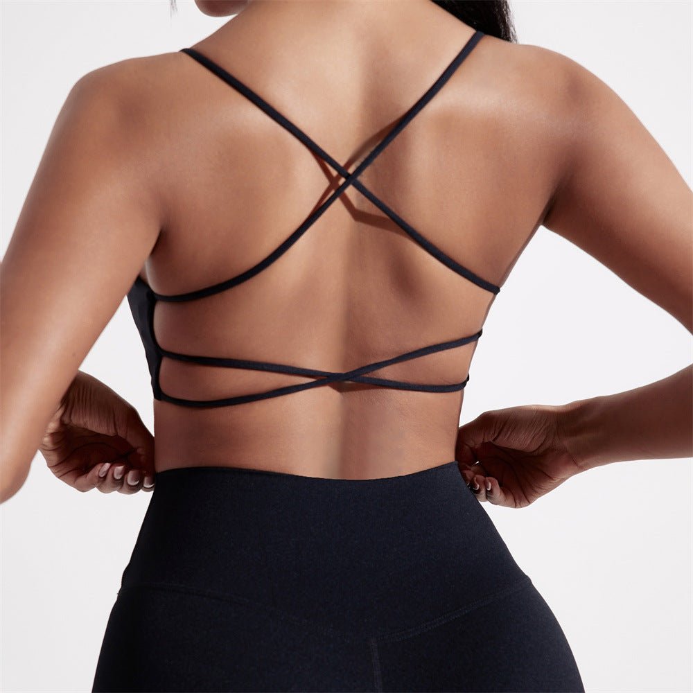 Women's High-Support Sports Bra with Double Straps - @BlackWhite