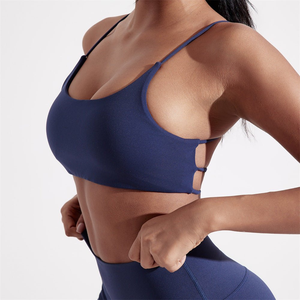 Women's High-Support Sports Bra with Double Straps - @BlackWhite
