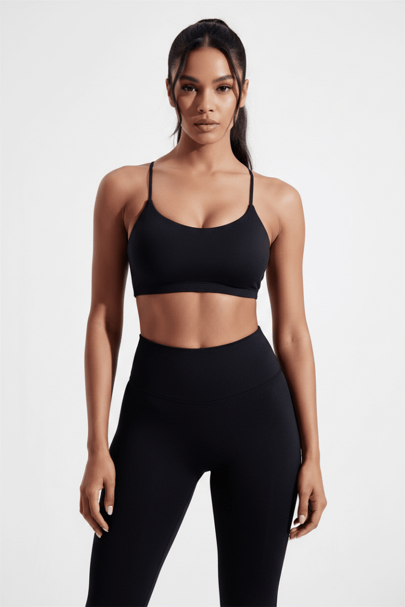 Women's High-Support Sports Bra with Double Straps - @BlackWhite