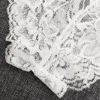 Close-up detail of white lace pattern on high-waist thong, showcasing chic fashion elements