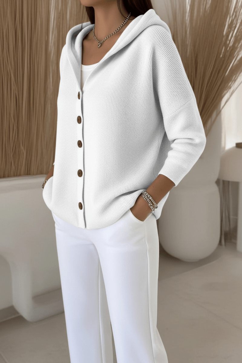 Women's Hooded Cotton Cardigan – Relaxed Fit, Black & White - @BlackWhite
