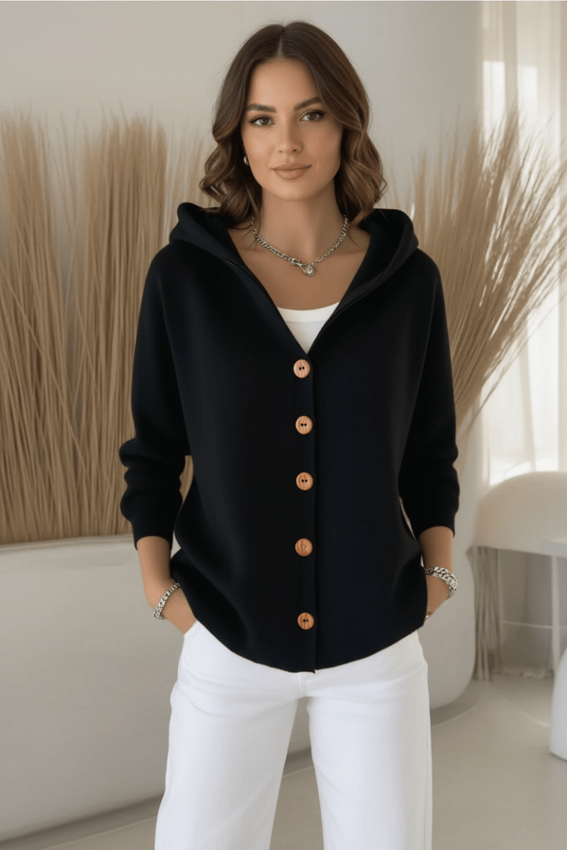 Women's Hooded Cotton Cardigan – Relaxed Fit, Black & White - @BlackWhite