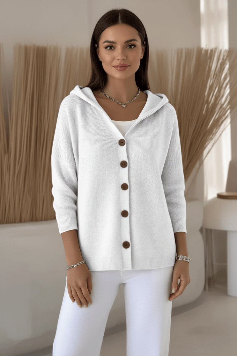 Women's Hooded Cotton Cardigan – Relaxed Fit, Black & White - @BlackWhite