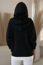 Women's Hooded Cotton Cardigan – Relaxed Fit, Black & White - @BlackWhite
