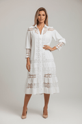 Women's Lace Stitching Lantern Sleeve Casual Shirt - @BlackWhite