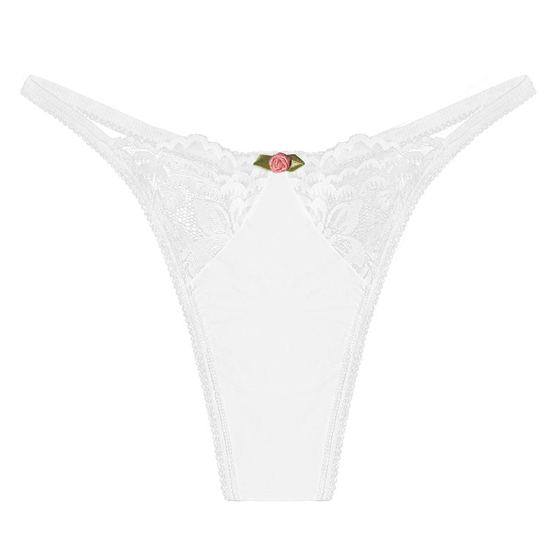 Back view of a white thong featuring a T-back style, low-rise cut for a minimalist look.
