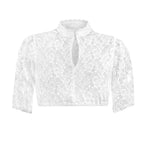 Close-up detail of the white lace camisole top showcasing the lace trim and keyhole detail, elegant design.