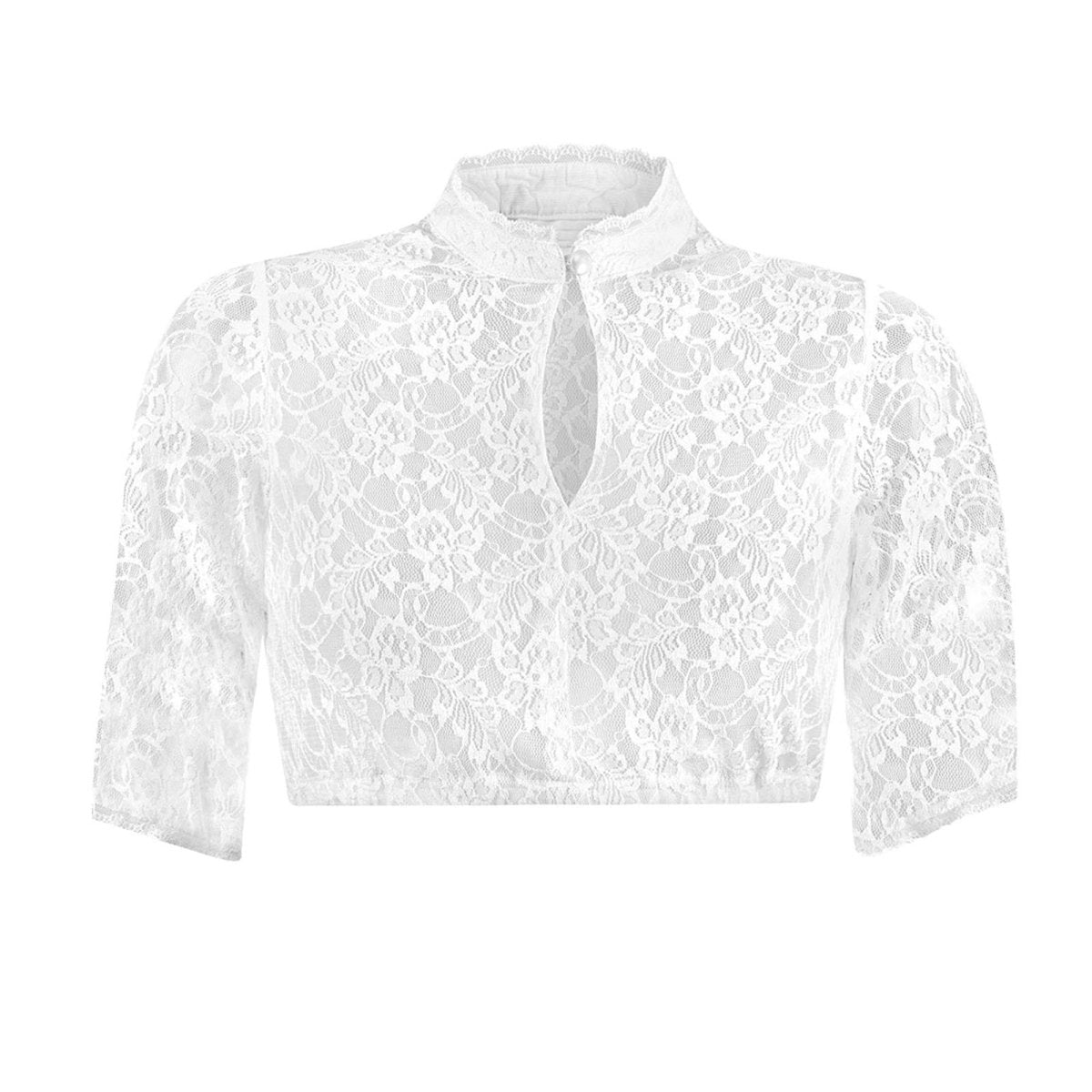 Close-up detail of the white lace camisole top showcasing the lace trim and keyhole detail, elegant design.