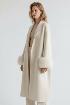 Women's Long Lapel Reversible Cashmere Coat – Beige & Black - @BlackWhite