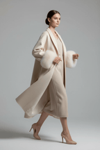 Women's Long Lapel Reversible Cashmere Coat – Beige & Black - @BlackWhite