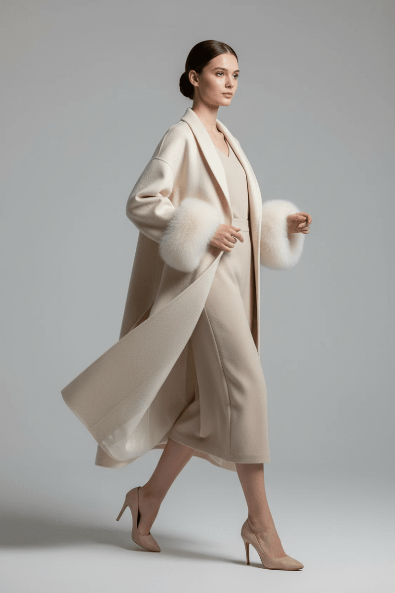 Women's Long Lapel Reversible Cashmere Coat – Beige & Black - @BlackWhite