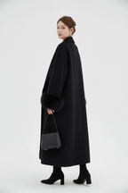 Women's Long Lapel Reversible Cashmere Coat – Beige & Black - @BlackWhite